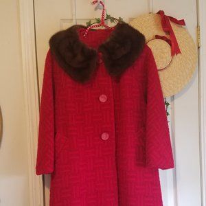 Vintage Betty Rose Red Coat with Fur Collar